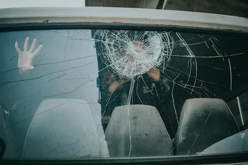 A cracked windshield